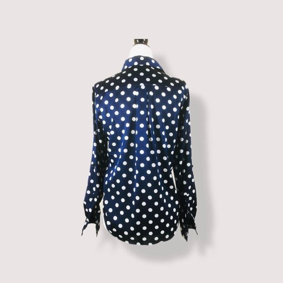Ann Taylor Polka Dot Blouse, Royal Blue, Petite XS - Picture 3 of 6
